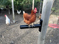 Perchoir à poulets en métal noir, barre horizontale fixée à un poteau galvanisé