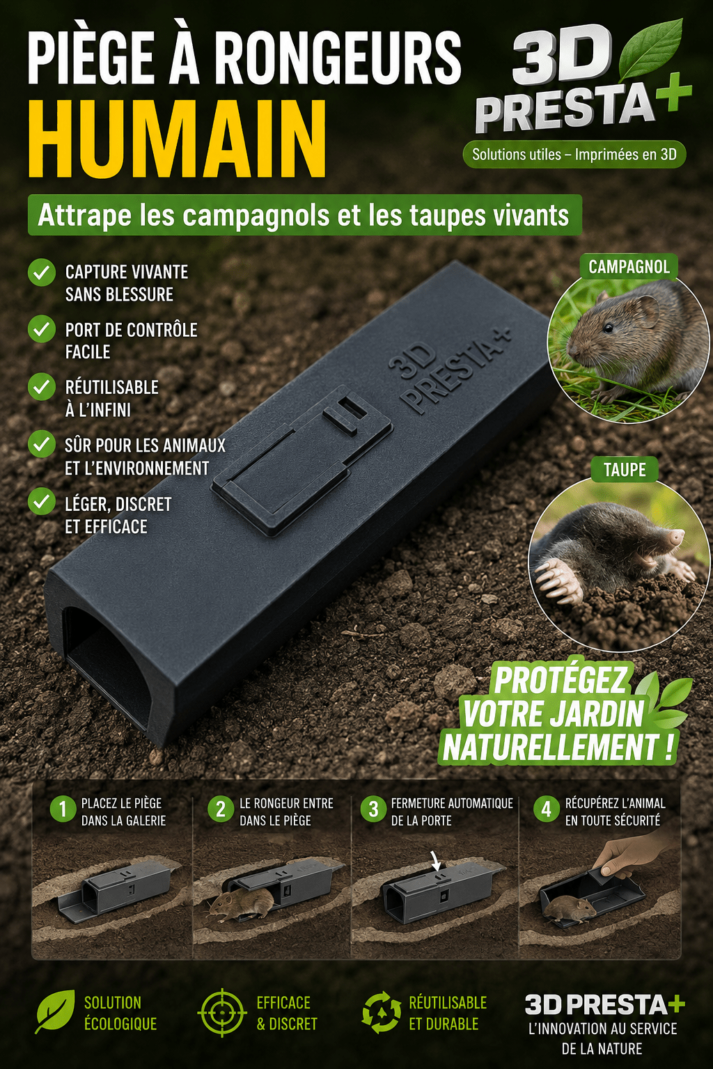 Piège à rongeurs humain attrape les campagnols et les taupes vivants - Variashop