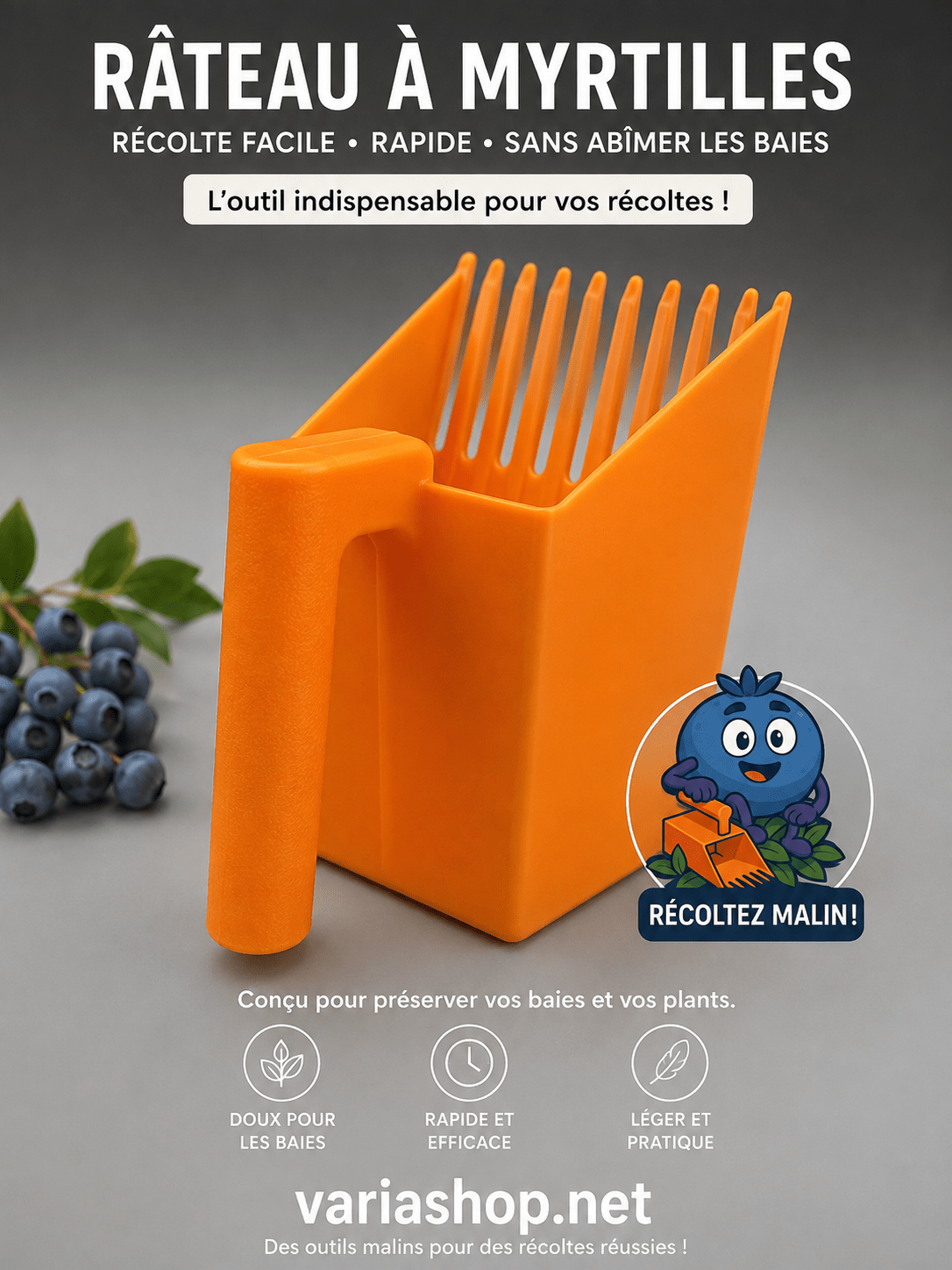 Râteau à Myrtilles – Récoltez Facilement, Rapidement et Sans Abîmer vos Baies - Variashop