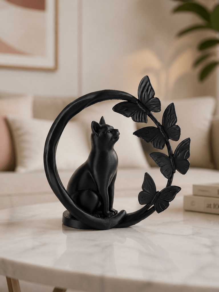 Sculpture de Chat Élégant Entouré de Papillons - Variashop