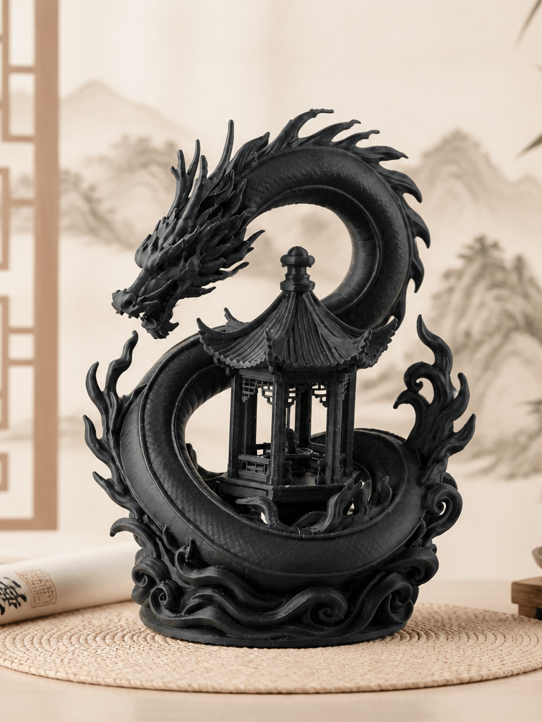 Sculpture de Dragon de Temple - Design de Mythologie Orientale - Variashop