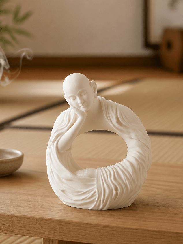 Sculpture de moine méditant - Figurine zen sereine - Variashop