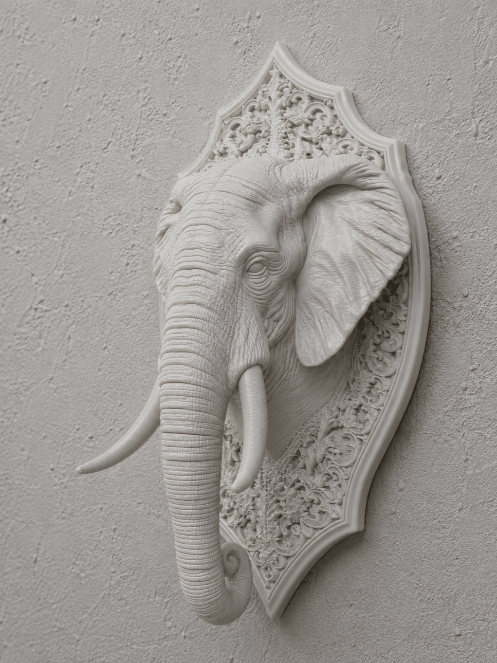 Support mural tête d'éléphant trophée mural ultra détaillé - Variashop