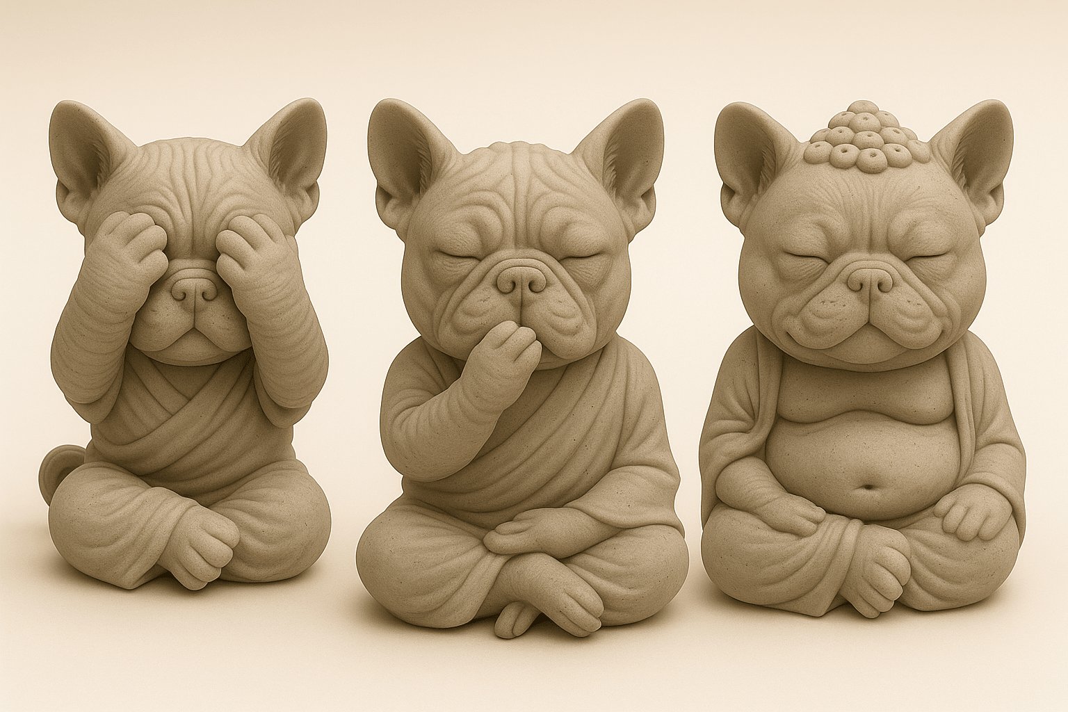 Trio de Bouledogues Zen – Les 3 Singes de la Sagesse - Variashop